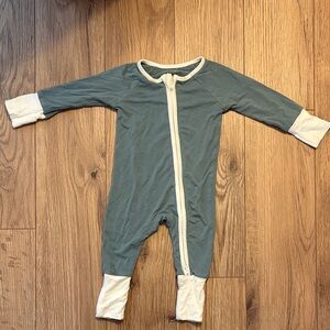 BabySprouts Bamboo One-Piece Footed Zipper Romper in teal blue  with White Trim